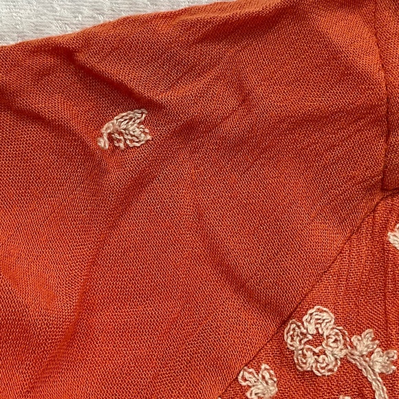 Free People Boho Floral Mini Dress Orange Bell Sleeve Surplice V-Neck Size 0 - Picture 12 of 12